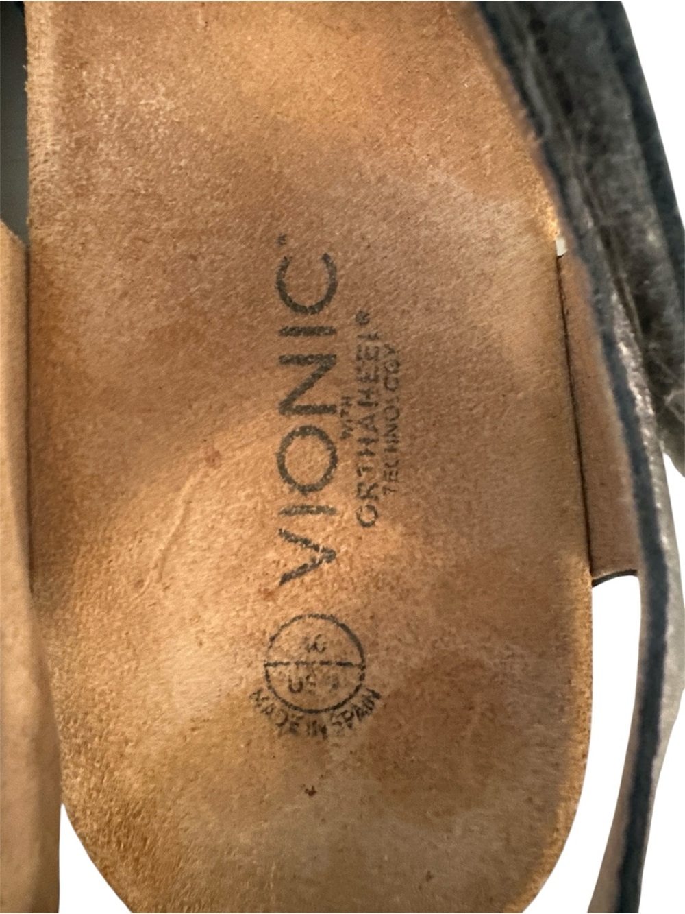 Vionic Metallic Pewter Valencia Silver Leather Orthaheel Flats Sandals Sz 9 - Picture 6 of 8